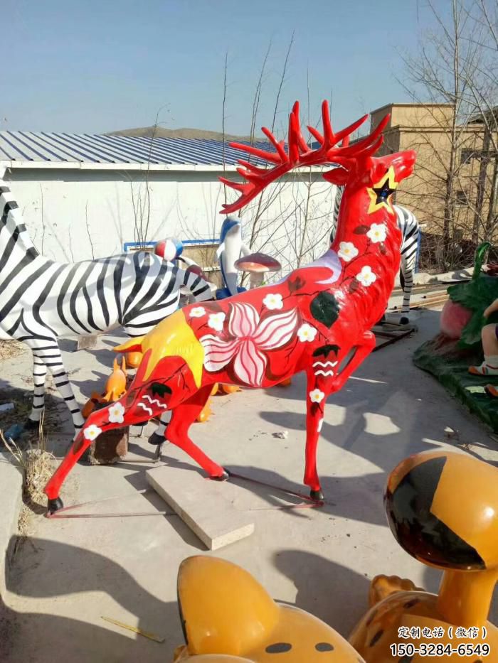 彩繪小鹿雕塑生產(chǎn)商 仿真雕塑 步行街?jǐn)[件