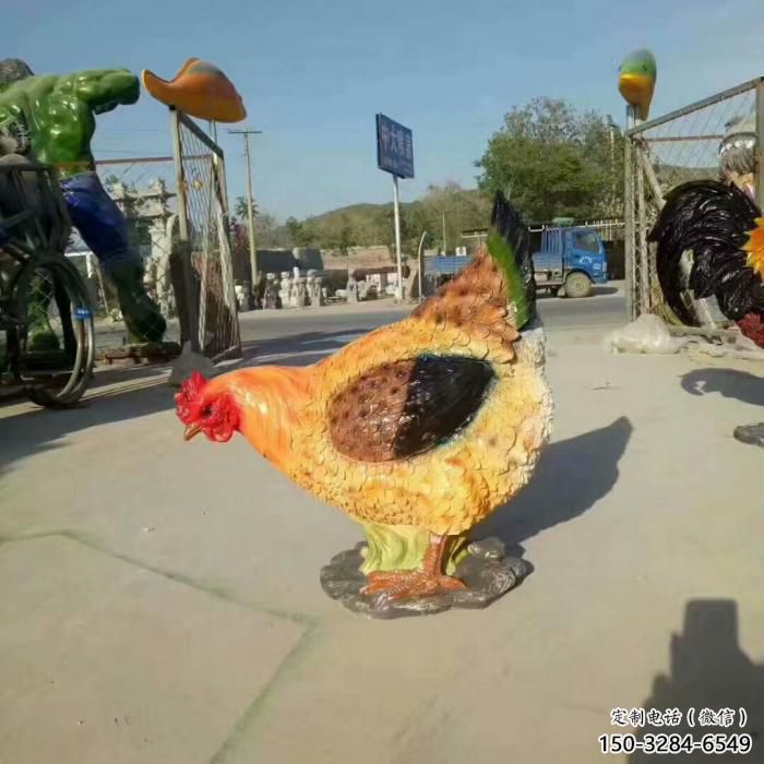店門口玻璃鋼公雞雕塑廠家 創(chuàng)意家禽雕塑 仿真擺件