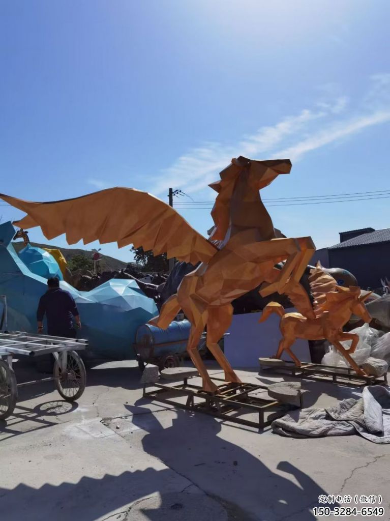 田間玻璃鋼飛馬雕塑 彩繪仿真雕塑 園林?jǐn)[件