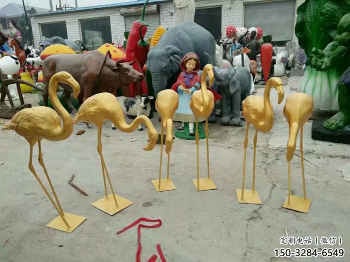 酒店不銹鋼火烈鳥雕塑 庭院仿真雕塑 彩繪小品