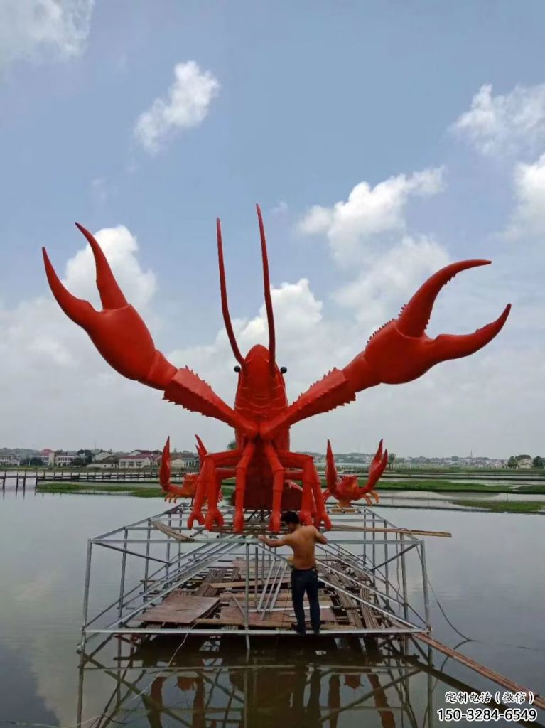 玻璃鋼彩繪龍蝦雕塑 仿真動(dòng)物雕塑 步行街?jǐn)[件
