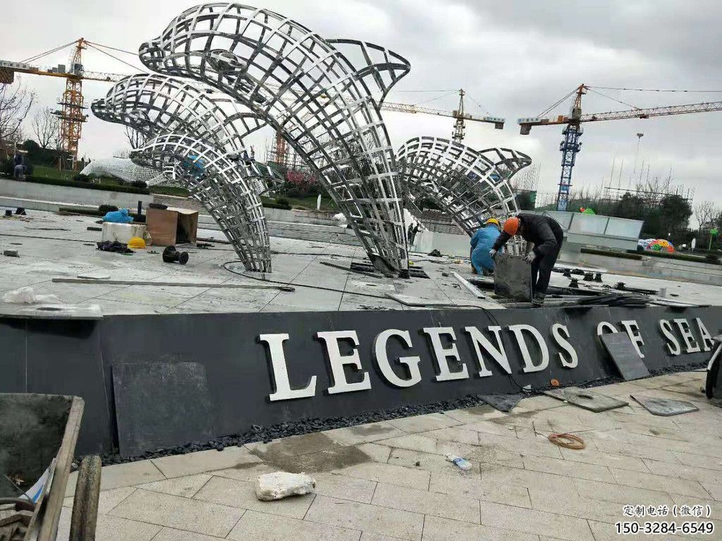 鏤空鯨魚雕塑，不銹鋼鯨魚雕塑，公園景觀小品 (1)