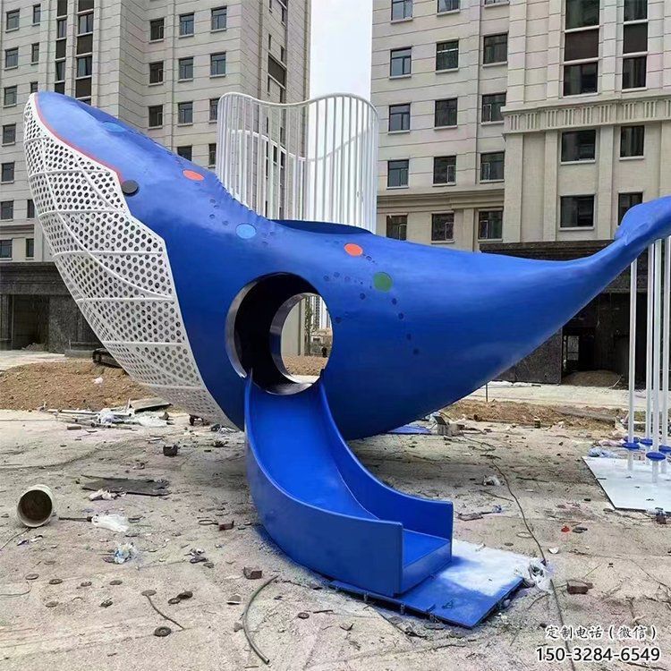 鯨魚(yú)雕塑廠家，烤漆彩繪工藝，公園廣場(chǎng)景觀擺件 (2)