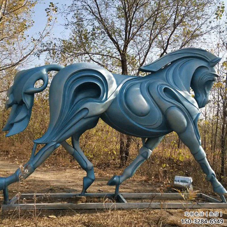 田間不銹鋼駿馬雕塑 彩繪仿真雕塑 園林擺件