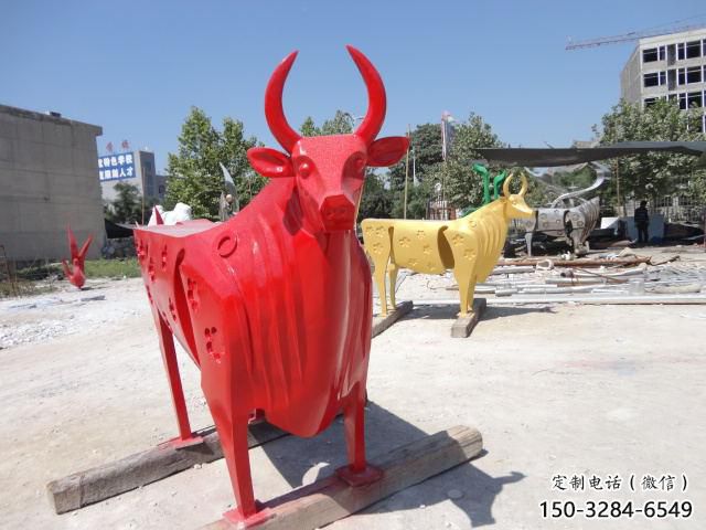 不銹鋼水牛雕塑，田間景觀小品，抽象幾何原理 (3)