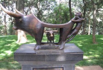 不銹鋼水牛雕塑，田間景觀小品，抽象幾何原理 (10)