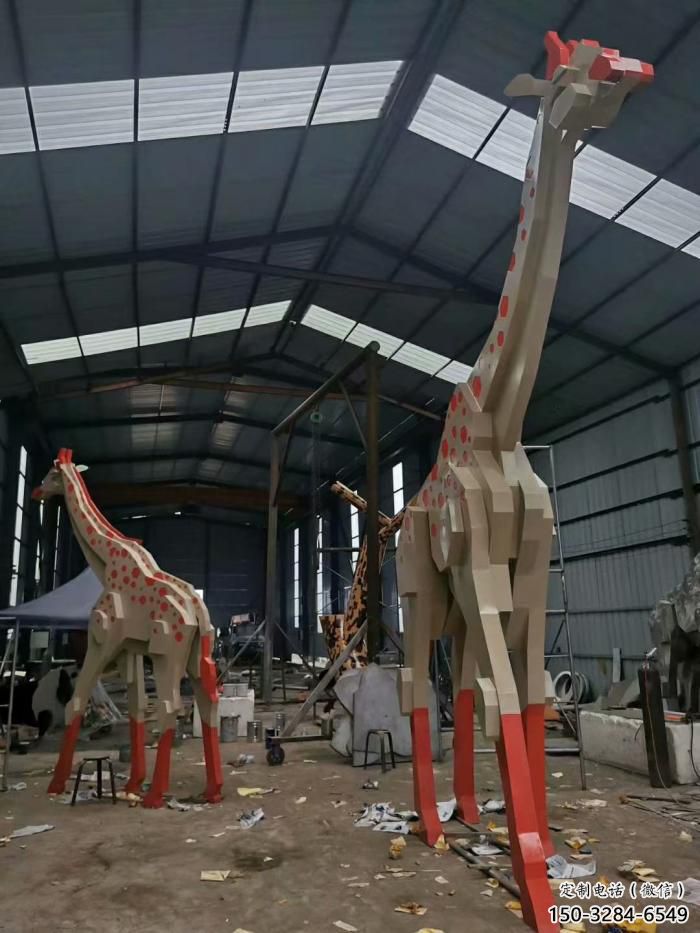 不銹鋼長頸鹿雕塑，異形幾何動物，售樓處小區(qū)擺件 (6)