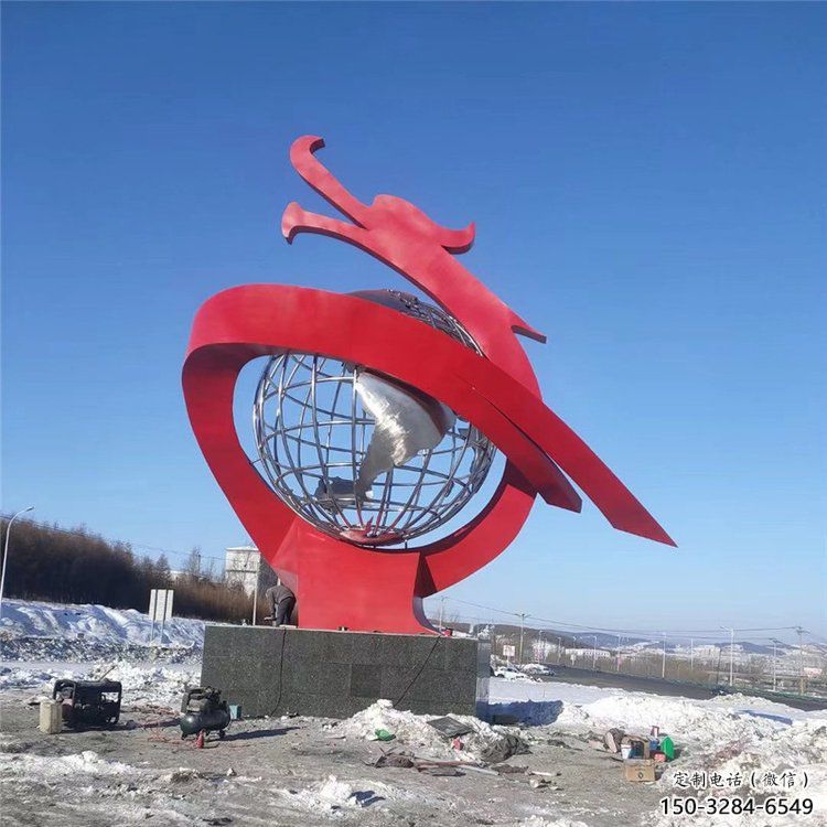 不銹鋼龍形雕塑，大型動(dòng)物景觀，烤漆工藝制作 (3)