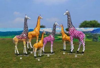 玻璃鋼長頸鹿雕塑，仿真彩繪工藝，公園廣場房地產擺放 (5)