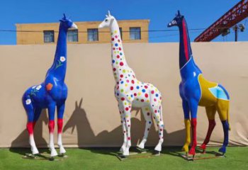 玻璃鋼長頸鹿雕塑，仿真彩繪工藝，公園廣場房地產擺放 (8)