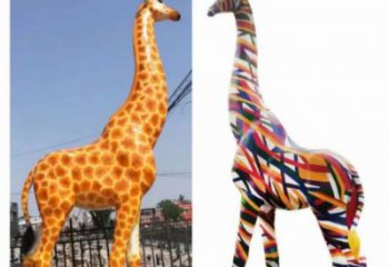 玻璃鋼長頸鹿雕塑，仿真彩繪工藝，公園廣場房地產擺放 (9)