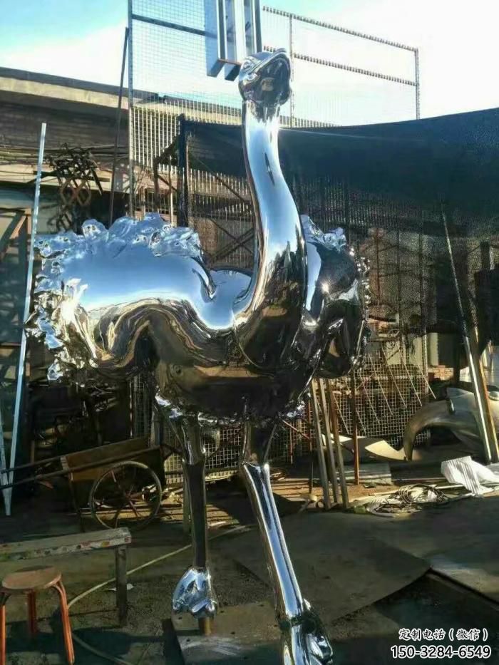 不銹鋼酒店鴕鳥(niǎo)雕塑 庭院仿真雕塑 彩繪小品