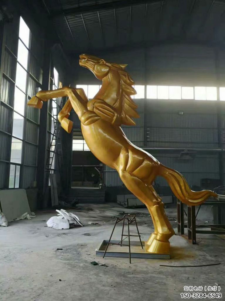 廣場奔馬雕塑，城市街頭擺件，不銹鋼動物小品