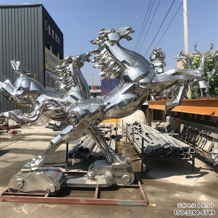 抽象不銹鋼奔馬雕塑，城市動物擺件，廣場雕塑