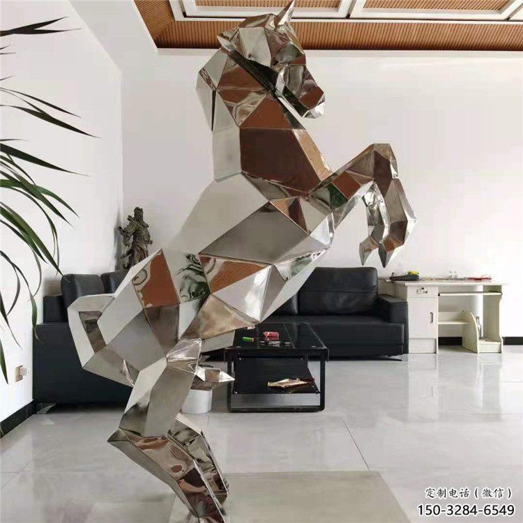 鏡面奔馬雕塑，城市動物擺件，大型廣場小品