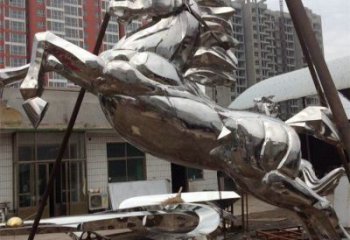 不銹鋼奔馬雕塑廠家，城市動物擺件，仿真小品