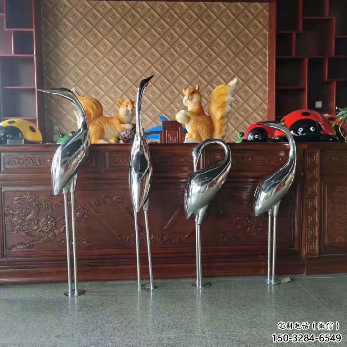 不銹鋼仿真丹頂鶴雕塑 酒店公園雕塑 風景區(qū)擺件