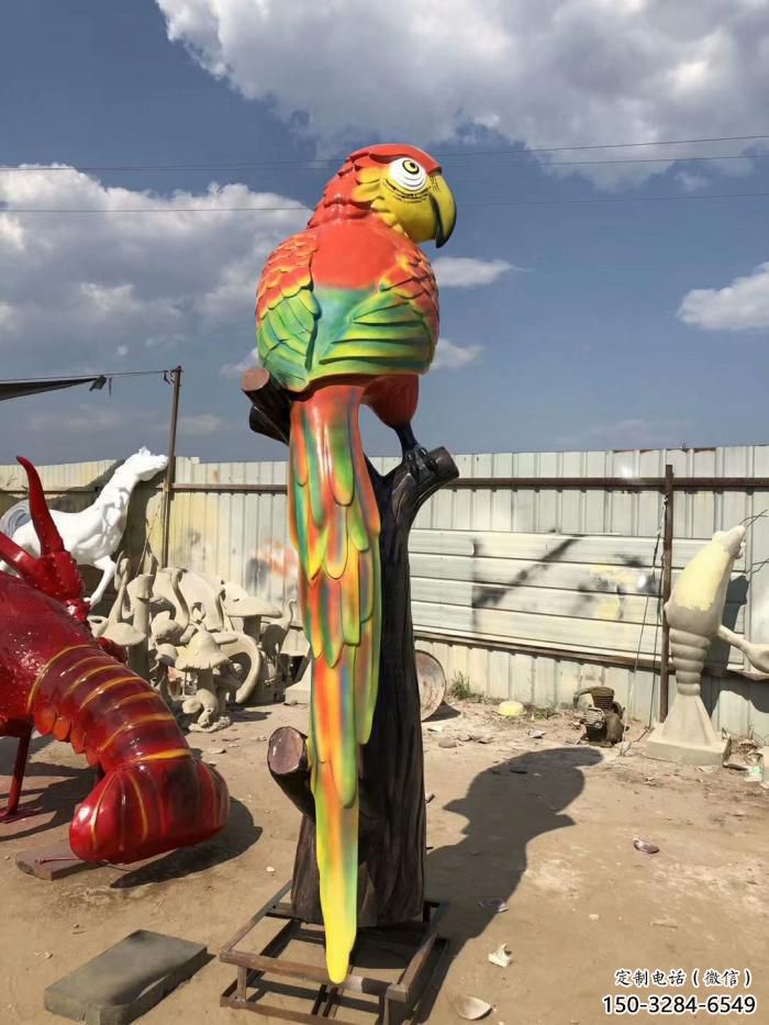 園林不銹鋼鸚鵡雕塑 田間彩繪雕塑 仿真擺件