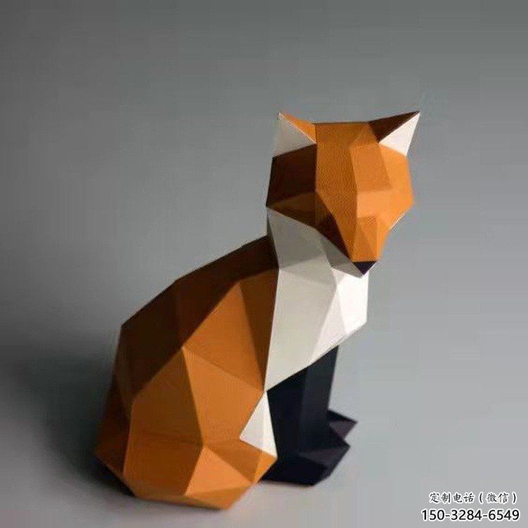 幾何狐貍雕塑 彩繪動物小品