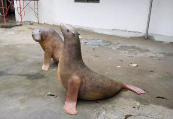 古銅色海豹雕塑 大型城市雕塑 商業街擺件