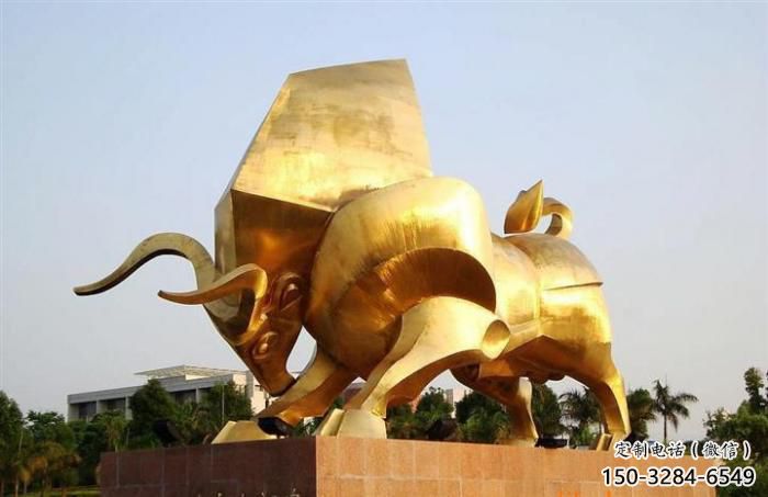 街道小牛雕塑，景觀擺件，鍍金工藝