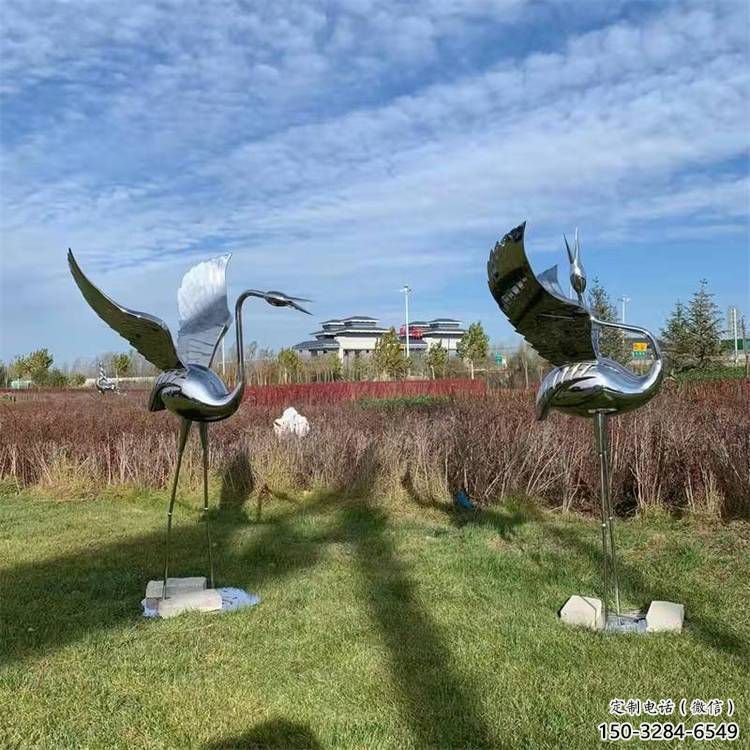 仿古白鶴雕塑 庭院彩繪雕塑 田間小品