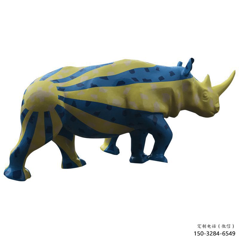 室內犀牛雕塑，拉絲海洋雕塑，抽象效果