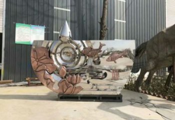 園林魚形雕塑，噴漆運(yùn)動雕塑，網(wǎng)格形式