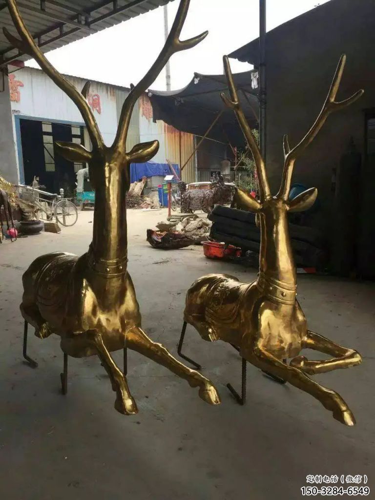 公園馴鹿雕塑，噴砂發(fā)光雕塑，鑄銅工藝