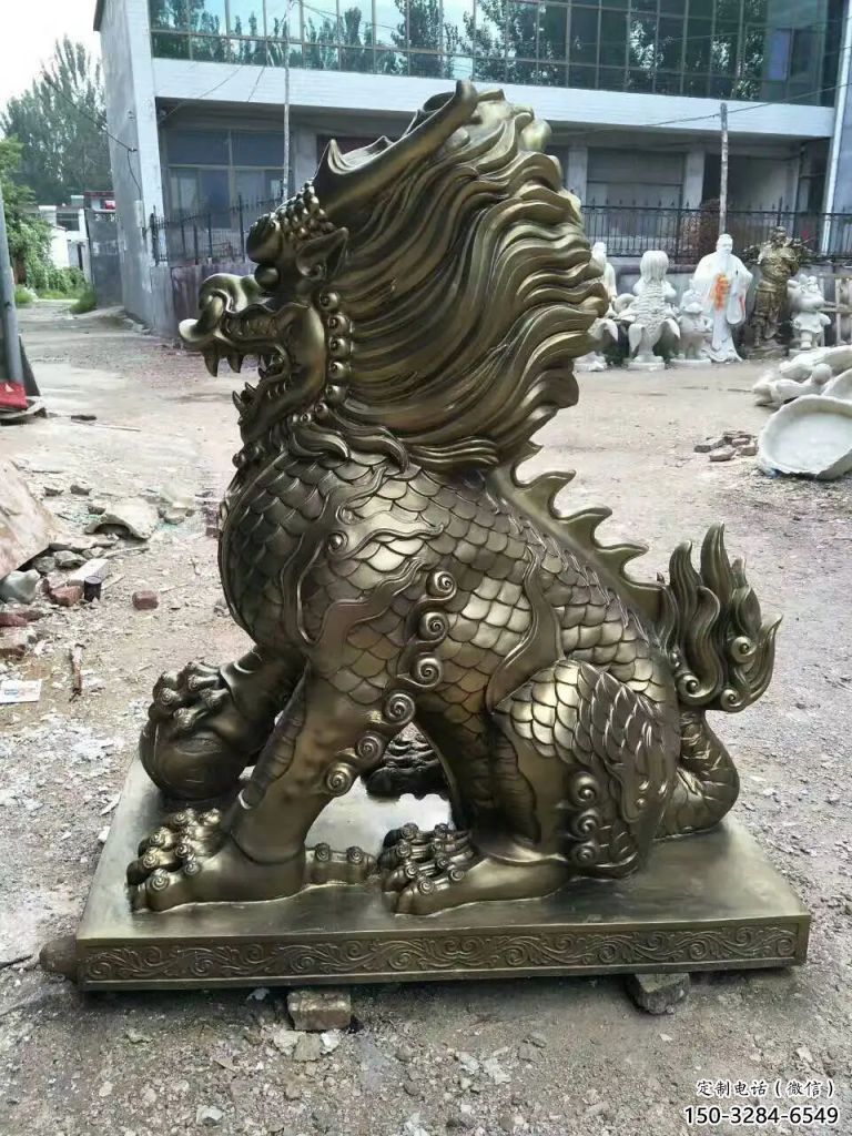 街道麒麟雕塑，鑄銅農耕雕塑，古銅效果