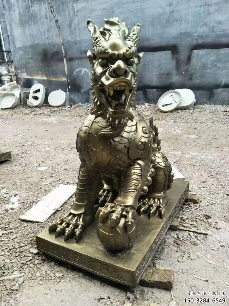 景區麒麟雕塑，鍍金歐式雕塑，鐵藝材質