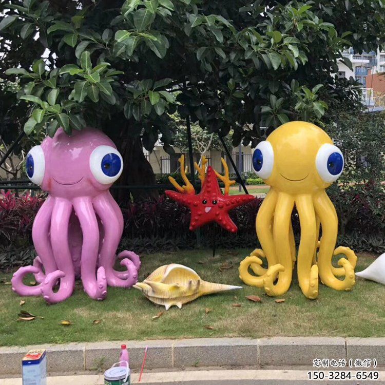 小區(qū)烏賊雕塑，拉絲海洋雕塑，抽象效果