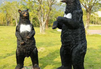 小區(qū)黑熊雕塑，拉絲動物雕塑，抽象效果