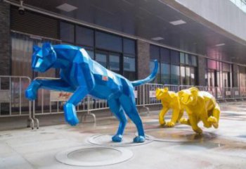 廣場獵豹雕塑，卡通水景雕塑，抽象效果