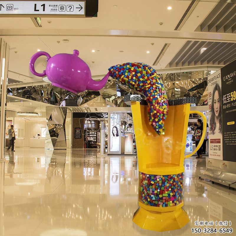 街道茶壺雕塑，鍛造景觀雕塑，古銅效果