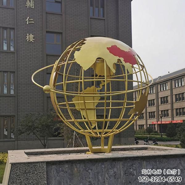 大型地球儀雕塑，鍍金歐式雕塑，鍍金工藝