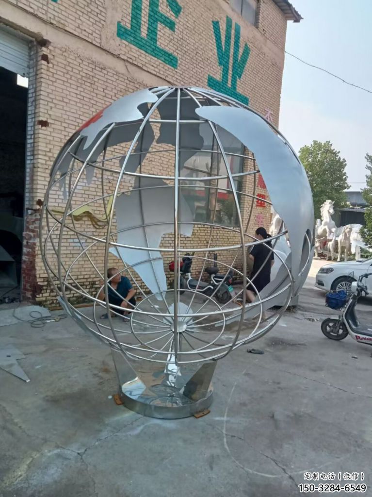 景區地球儀雕塑，鍍金歐式雕塑，鐵藝材質