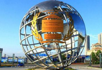 小區(qū)地球儀雕塑，拉絲景觀雕塑，抽象效果