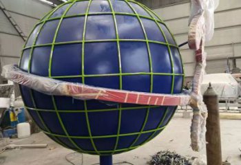 街道地球儀雕塑，鑄銅景觀雕塑，古銅效果