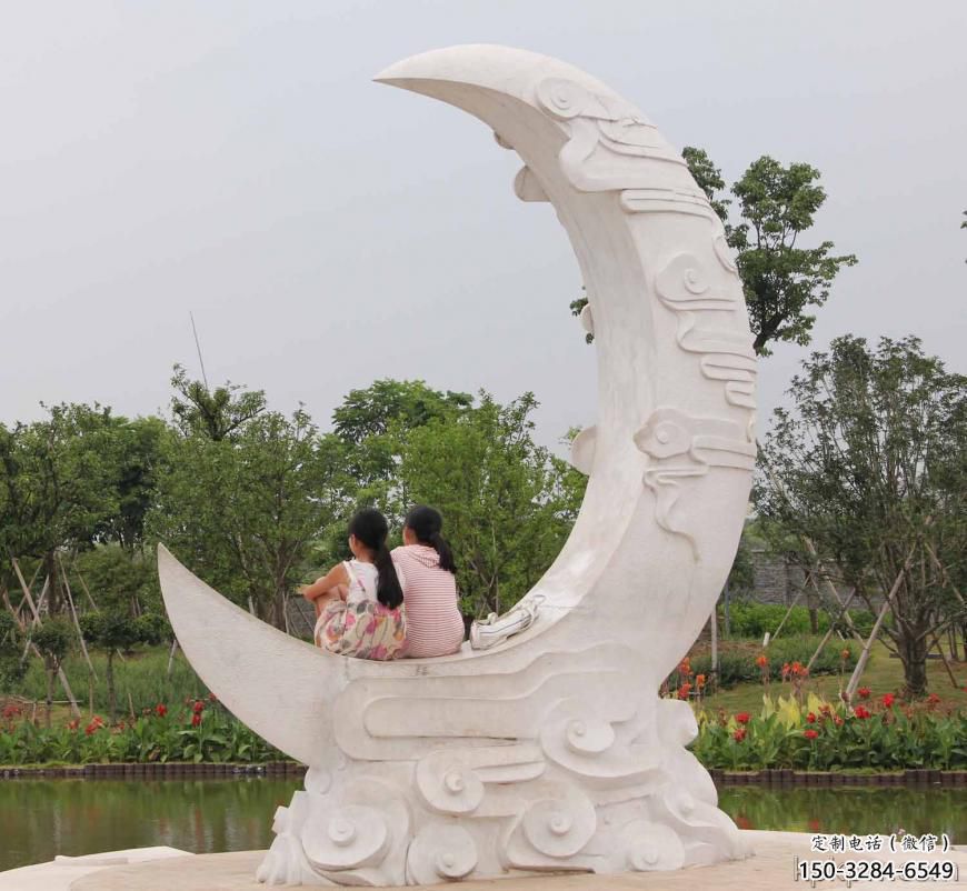 園林月亮雕塑，噴漆景觀雕塑，網格形式