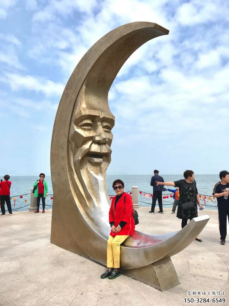 酒店月亮雕塑，鍍金歐式雕塑，仿古擺件