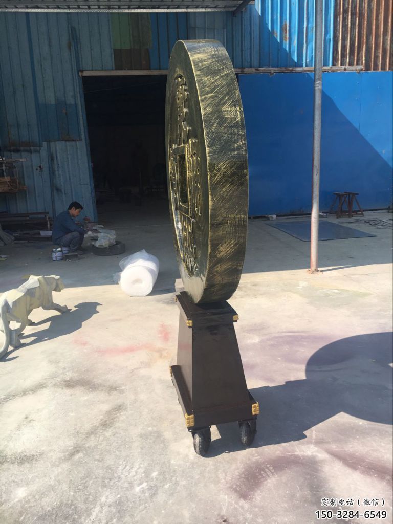 城市銅錢雕塑，仿古標識雕塑，古銅效果