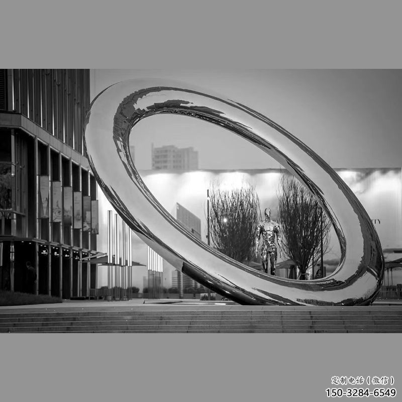 廣場圓環(huán)雕塑，抽象水景雕塑，鏡面效果