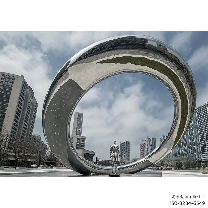 園林圓環雕塑，噴漆景觀雕塑，網格形式