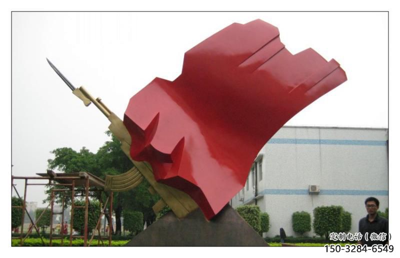 校園紅旗雕塑，拉絲黨建雕塑，抽象主題