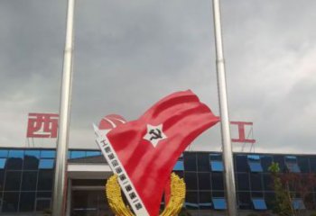 室內黨徽雕塑，拉絲景觀雕塑，抽象效果