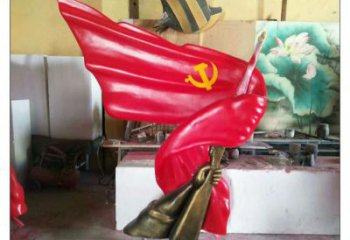 售樓部紅旗雕塑，烤漆發光雕塑，烤漆題材