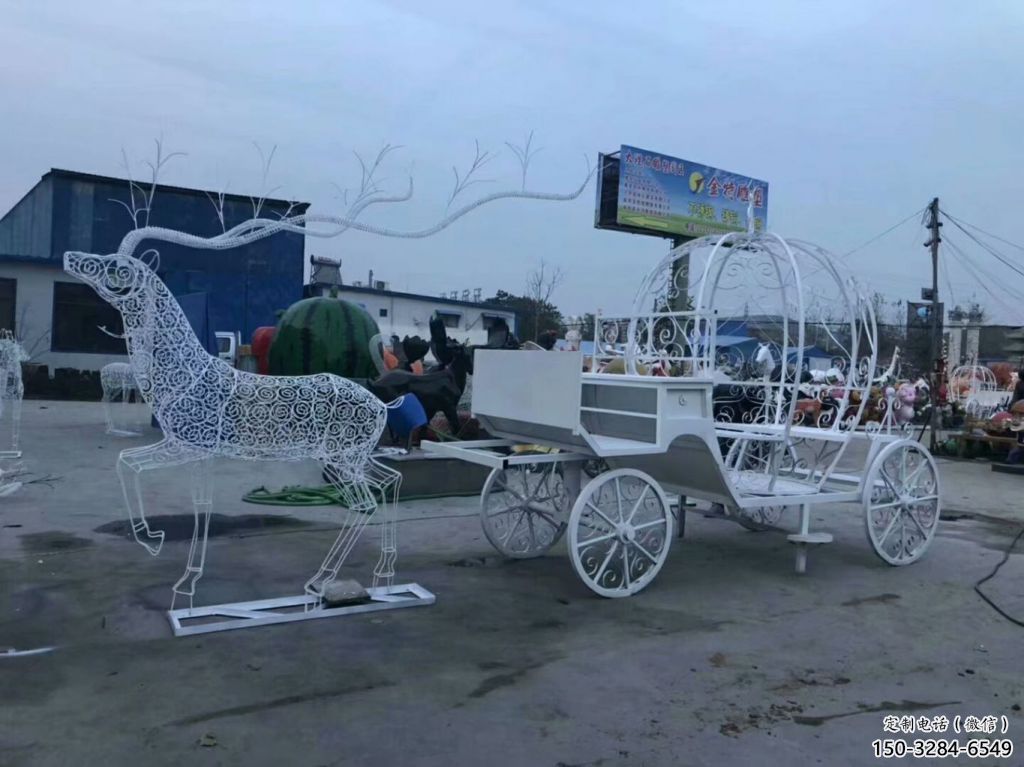 民俗馬車雕塑 店門口園林雕塑 鏤空小品