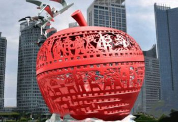 彩繪蘋果雕塑 仿真雕塑 步行街?jǐn)[件