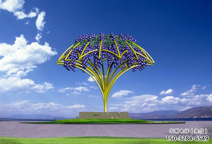 廣場(chǎng)葡萄雕塑 抽象果蔬雕塑 烤漆水果雕塑